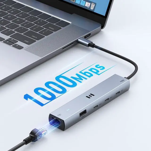 Alt view image 14 of 14 - 10Gbps USB C Hub Multiport Adapter, Ethernet Adapter with 4K@60Hz HDMI, Gigabit Ethernet, 3 USB C Ports, 100W PD, USBC Dongle for MacBook Pro Air, iPad, HP, Dell, etc