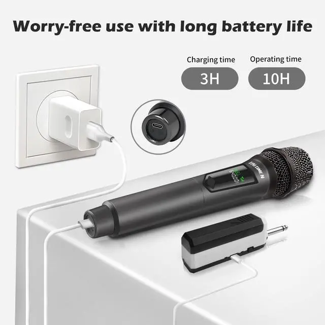 Alt view image 11 of 14 - Wireless Microphone,Professional Dual Handheld Cordless Dynamic Mic System with Rechargeable Receiver(160 Ft),Karaoke Microphone Set for Singing,Karaoke,Wedding,DJ,Party,Speech,Church,K60-2