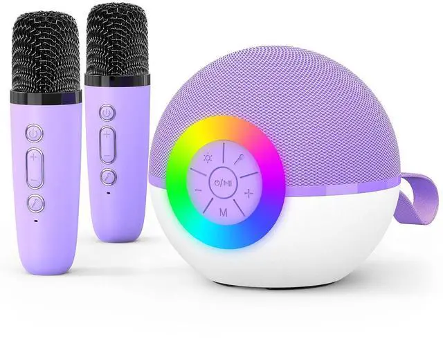 Alt view image 8 of 14 - Mini Karaoke Machine Speaker for Kids Adults, Portable Bluetooth Microphone Song Toys with LED Light, Best Chritmas Birthday Festival Gift for 3 4 5 6 7 8+ Year Old Girls Boys (Purple-2MIC)