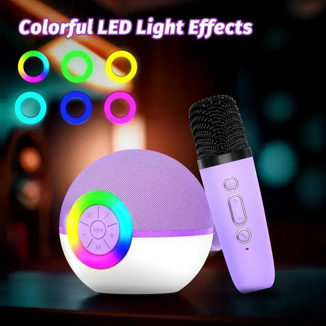 Alt view image 12 of 14 - Mini Karaoke Machine Speaker for Kids Adults, Portable Bluetooth Microphone Song Toys with LED Light, Best Chritmas Birthday Festival Gift for 3 4 5 6 7 8+ Year Old Girls Boys (Purple-2MIC)