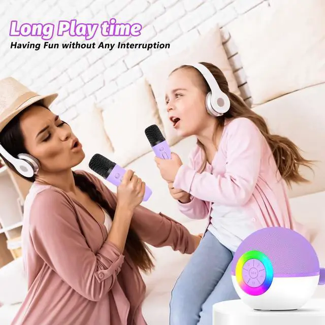 Alt view image 14 of 14 - Mini Karaoke Machine Speaker for Kids Adults, Portable Bluetooth Microphone Song Toys with LED Light, Best Chritmas Birthday Festival Gift for 3 4 5 6 7 8+ Year Old Girls Boys (Purple-2MIC)