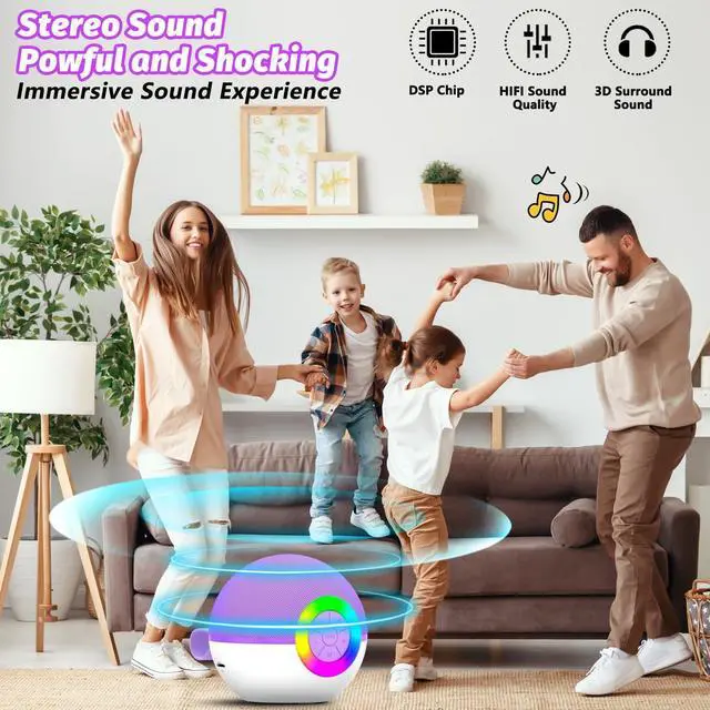 Alt view image 9 of 14 - Mini Karaoke Machine Speaker for Kids Adults, Portable Bluetooth Microphone Song Toys with LED Light, Best Chritmas Birthday Festival Gift for 3 4 5 6 7 8+ Year Old Girls Boys (Purple-2MIC)