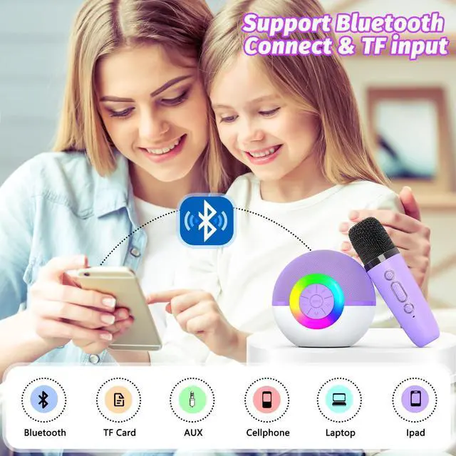 Alt view image 13 of 14 - Mini Karaoke Machine Speaker for Kids Adults, Portable Bluetooth Microphone Song Toys with LED Light, Best Chritmas Birthday Festival Gift for 3 4 5 6 7 8+ Year Old Girls Boys (Purple-2MIC)
