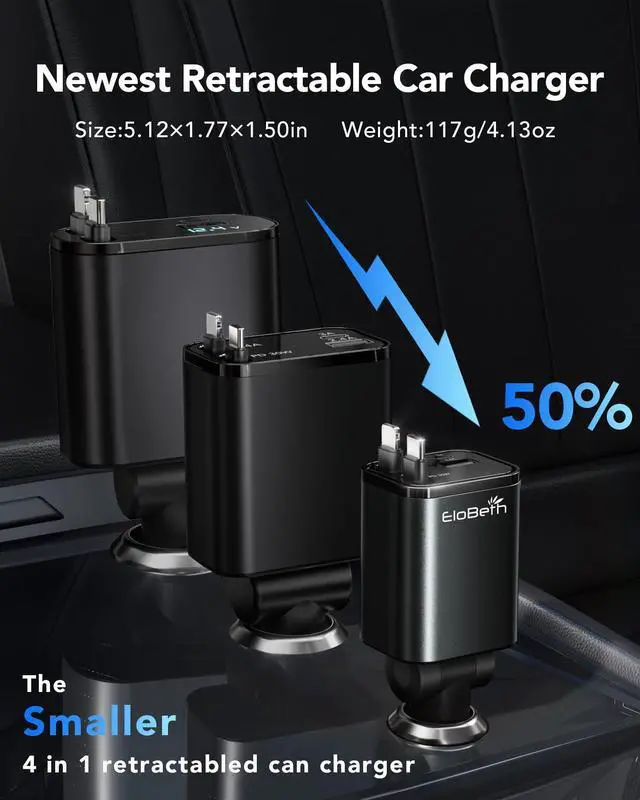 Alt view image 12 of 14 - Retractable Car Charger Adapter for iPhone 17,4 in 1 Fast Charging Car Phone Charger,69W USB C Car Truck Accessories,Road Trip Essentials Gift for Men Women for iPhone 17 Pro Max/16/15/14,Galaxy S26