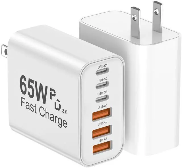 Alt view image 7 of 12 - USB C Charger Block, 2-Pack 65W 6-Port USB C Wall Charger iPhone Charger Fast Charging PD Power Adapter+QC Wall Plug Multiport Type C Brick Chargers for iPhone 17 16 15 14 13 12 11 Pro Max XS,Samsung