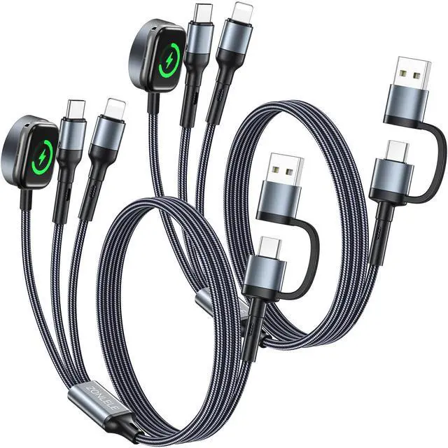Alt view image 8 of 14 - 2Pack 4FT Travel Essentials for Apple Watch Charger 3 in 2 iPhone Watch Charger USB C Multi Charging Cable Compatible with iWatch Ultra/SE/11/10/9/8/7/6/5/4/3/2&iPhone 17/16/15/14/13/12/11/Galaxy S25