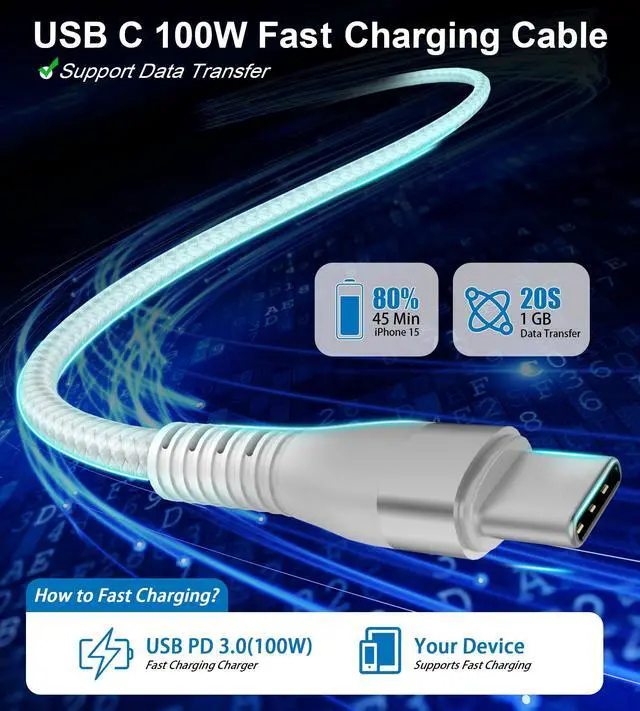 Alt view image 10 of 12 - Multi Charging Cable for Apple Watch - 100W 10ft 4-in-1 Fast Charger with Lightning, USB C, Micro USB & Apple Watch Charger for iWatch, iPhone, MacBook Pro - White