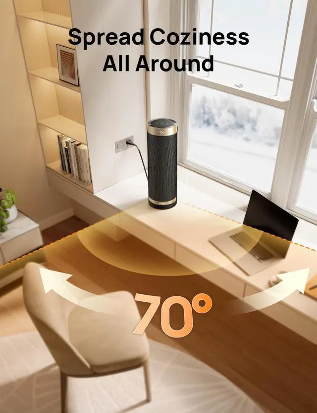 Alt view image 13 of 14 - Space Heater, 1500W Electric Heaters for Indoor Use with Thermostat, 70° Oscillation, 8 Safety Protections, 5 Modes, Remote, 12H Timer, Quiet Portable Heater for Office, Bedroom, Large Room