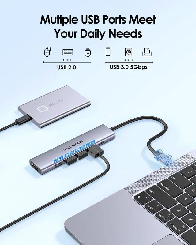 Alt view image 11 of 14 - 6-in-1 USB C Hub Multiport Adapter with 100W Power Delivery, 4K HDMI, 4 USB Ports, Compatible with MacBook Pro/Air, Surface, iPhone (CH17, Space Gray)