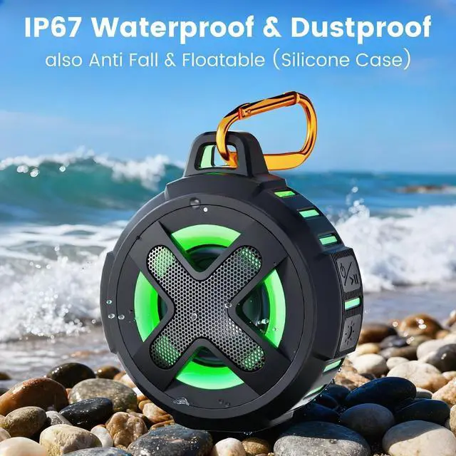 Alt view image 13 of 14 - Upgraded, IP67 Waterproof Bluetooth Speaker, Silicone Case,10W Pro Sound&Deep Bass,24H Playtime, with Lights,Clip,Floating,for Shower,Beach essentials, Kayak Paddle Board Boat Lake Camping accessories