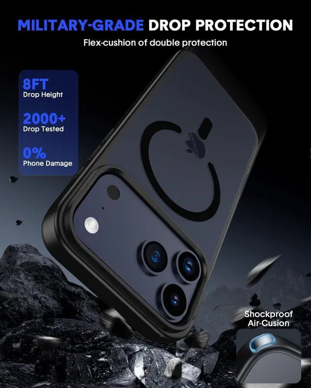 Alt view image 11 of 12 - for iPhone 17 Pro Max Case,Compatible with MagSafe,Black Magnetic Translucent Matte Cover with 2 Screen Protectors,Slim Shockproof Military-Grade Drop Protection,Phone Case 2025