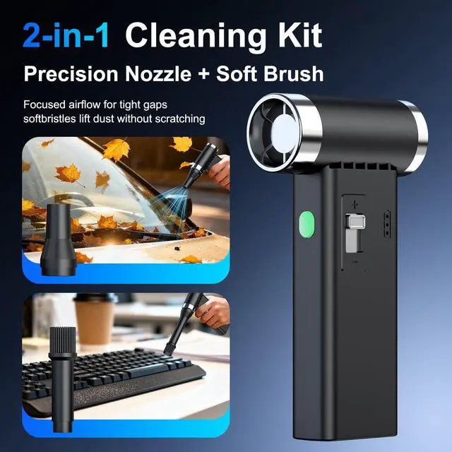 Alt view image 12 of 14 - Mini Ultra-Slim Electric Compressed Air Duster, 150,000RPM Brushless Motor, Powerful Airflow for Keyboard/PC/Car, USB-C Rechargeable