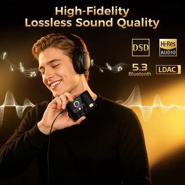 Alt view image 10 of 14 - MP3 Player with Bluetooth 5.3, Portable Digital Lossless Music Player, HiFi Lossless Sound, Built-in HD Speaker, FM Radio, Voice Recorder, Earphones Included, MP3 Player for Kids, Black