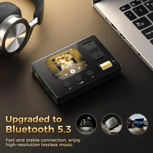 Alt view image 9 of 14 - MP3 Player with Bluetooth 5.3, Portable Digital Lossless Music Player, HiFi Lossless Sound, Built-in HD Speaker, FM Radio, Voice Recorder, Earphones Included, MP3 Player for Kids, Black