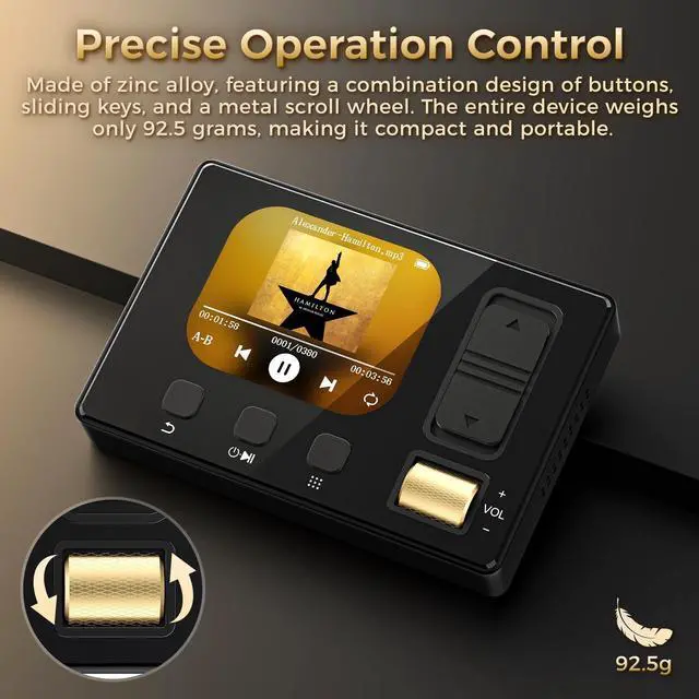 Alt view image 12 of 14 - MP3 Player with Bluetooth 5.3, Portable Digital Lossless Music Player, HiFi Lossless Sound, Built-in HD Speaker, FM Radio, Voice Recorder, Earphones Included, MP3 Player for Kids, Black