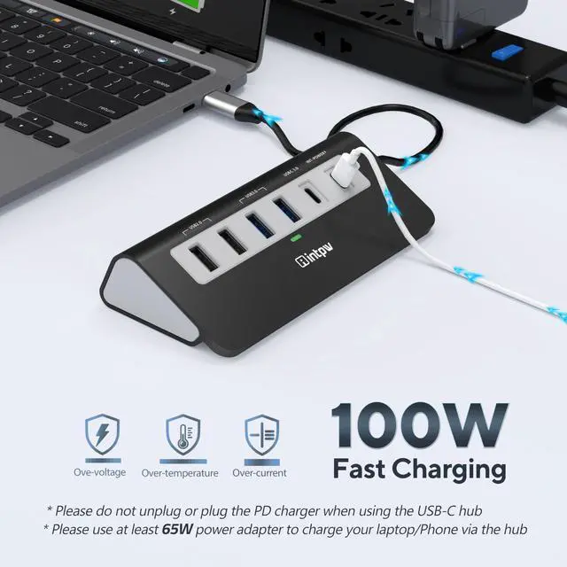 Alt view image 13 of 14 - P9 USB C Hub, INTPW 9-in-1 USB Multiport Adapter with 4K HDMI, PD 100W, USB-C and 2 USB A 3.0 5Gbps, 2 USB A 2.0, SD/TF Card Reader, Aluminum Powered USB Hub for PC, iPhone 16/15 Series, MacBook, iPad