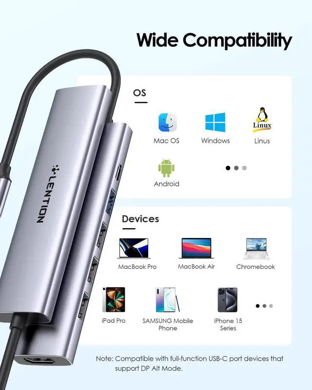 Alt view image 13 of 14 - 6-in-1 USB C Hub Multiport Adapter with 100W Power Delivery, 4K HDMI, 4 USB Ports, Compatible with MacBook Pro/Air, Surface, iPhone (CH17, Space Gray)