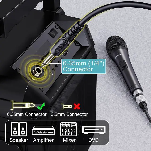 Alt view image 9 of 14 - Karaoke Microphone, Dynamic Vocal Microphone for Speaker, 6.35MM Wired Handheld Mic with On and Off Switch and 14.8ft Detachable Cable-K6