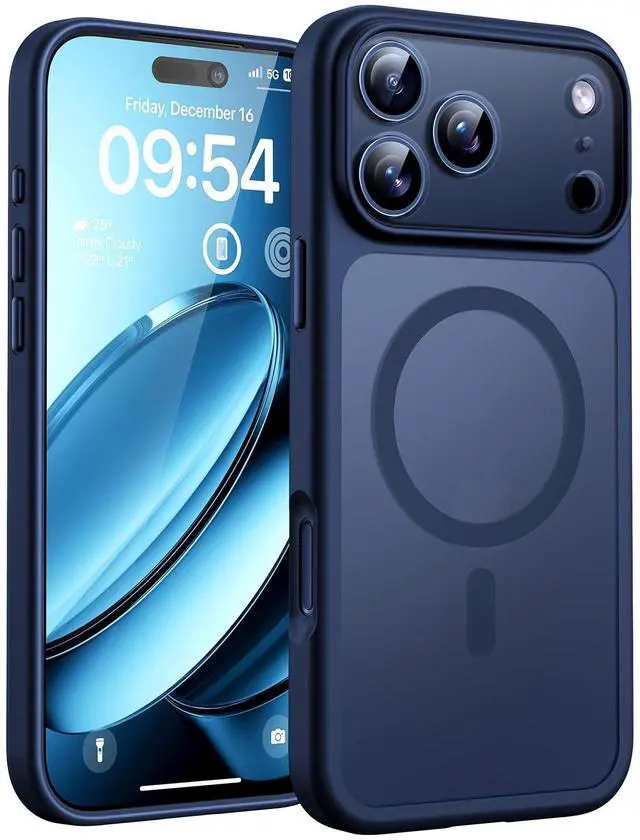 Alt view image 8 of 14 - for 17 Pro Max Case, Built-in Magnetic Ring, Compatible with Magsafe, Translucent Matte Phone Case for 17 ProMax 6.9 inch (Dark Blue)