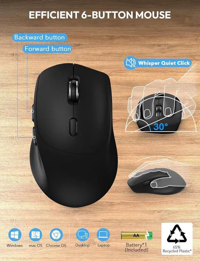 Alt view image 11 of 13 - Wireless Keyboard and Mouse Combo - Full Size Ergonomic Wrist Rest, Silent Typing, Phone Holder, 2.4 GHz, 3 Level DPI, Batteries Powered, Compatible with PC, Laptop, Windows, macOS