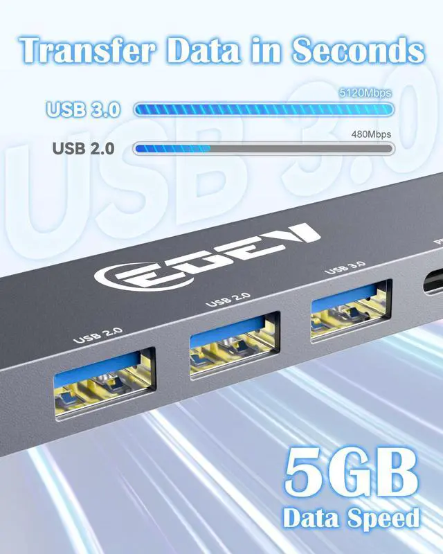 Alt view image 11 of 14 - 5 in 1 USB C Hub Multi-Port Adapter USB A 3.0 5Gbps Data Ports, 2X USB A 2.0 with PD 100W Charging, Type-C to HDMI Adapter 4K@30Hz Data Ports for PC, Desktop, Mac Book Air pro Dell and More (Silver)