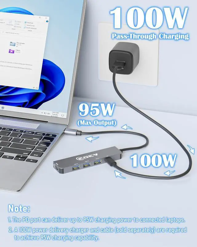 Alt view image 12 of 14 - 5 in 1 USB C Hub Multi-Port Adapter USB A 3.0 5Gbps Data Ports, 2X USB A 2.0 with PD 100W Charging, Type-C to HDMI Adapter 4K@30Hz Data Ports for PC, Desktop, Mac Book Air pro Dell and More (Silver)
