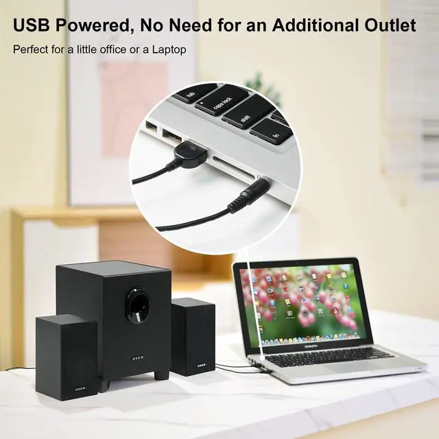 Alt view image 9 of 14 - S211 New USB-Powered 2.1 Multimedia Speakers System with Subwoofer,16W Computer Speakers,Strong Bass,3.5mm Audio Inputs,Great for PC/PS4/TV (Wooden)