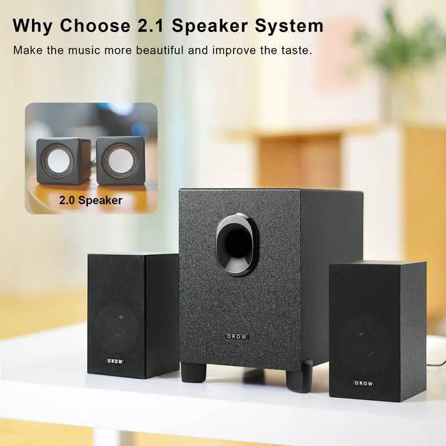 Alt view image 14 of 14 - S211 New USB-Powered 2.1 Multimedia Speakers System with Subwoofer,16W Computer Speakers,Strong Bass,3.5mm Audio Inputs,Great for PC/PS4/TV (Wooden)