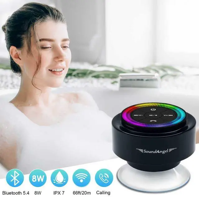 Alt view image 10 of 14 - Pro Shower Speaker (Upgraded) Certified IPX7 Waterproof Bluetooth Speaker, 8W Crystal Sound&Rich Bass, 15H Playtime, with Suction Cup, Silicone Lanyard, Ideal Gifts, SoundAngel Mate(2 Gen)