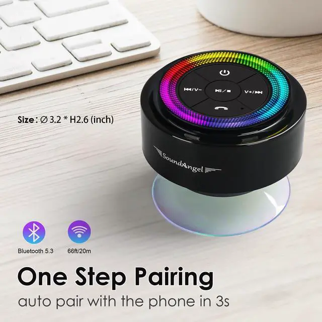 Alt view image 9 of 14 - Pro Shower Speaker (Upgraded) Certified IPX7 Waterproof Bluetooth Speaker, 8W Crystal Sound&Rich Bass, 15H Playtime, with Suction Cup, Silicone Lanyard, Ideal Gifts, SoundAngel Mate(2 Gen)