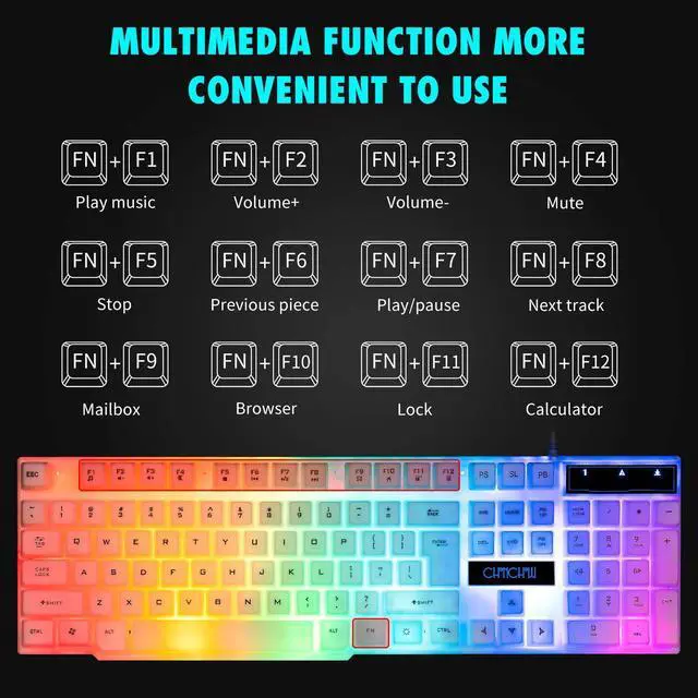 Alt view image 10 of 14 - RGB Gaming Keyboard and Mouse Combo,USB Wired Light Up Keyboard, Rainbow LED Lit Backlight Keyboard Mouse Set for Computer Windows PC PS4 Xbox Laptop iMac Resberry Pi