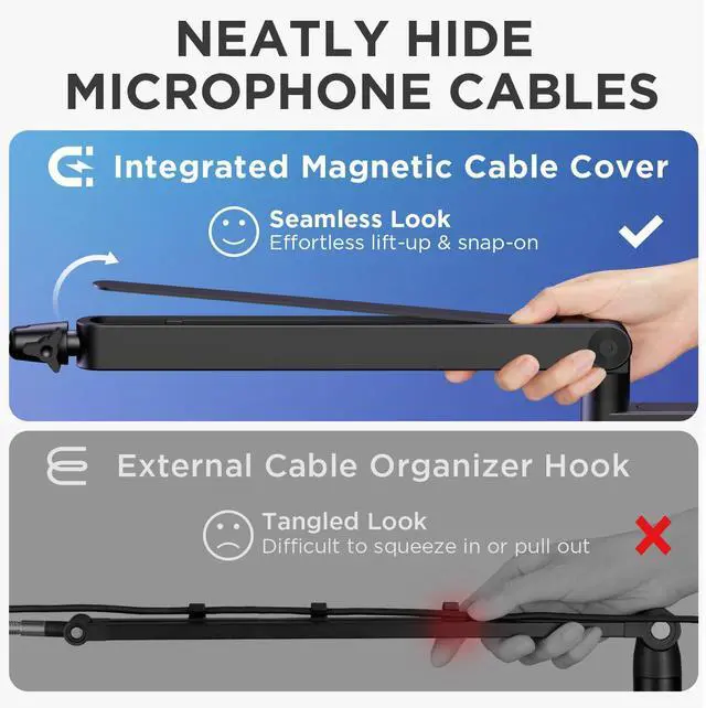 Alt view image 11 of 14 - 2026 Upgraded Microphone Boom Arm, Magnetic Cable Management Low Profile Mic Stand 360° Rotatable Desk Mount for Fifine AM8 K669B Blue Yeti HyperX QuadCast SoloCast AT2020, Black