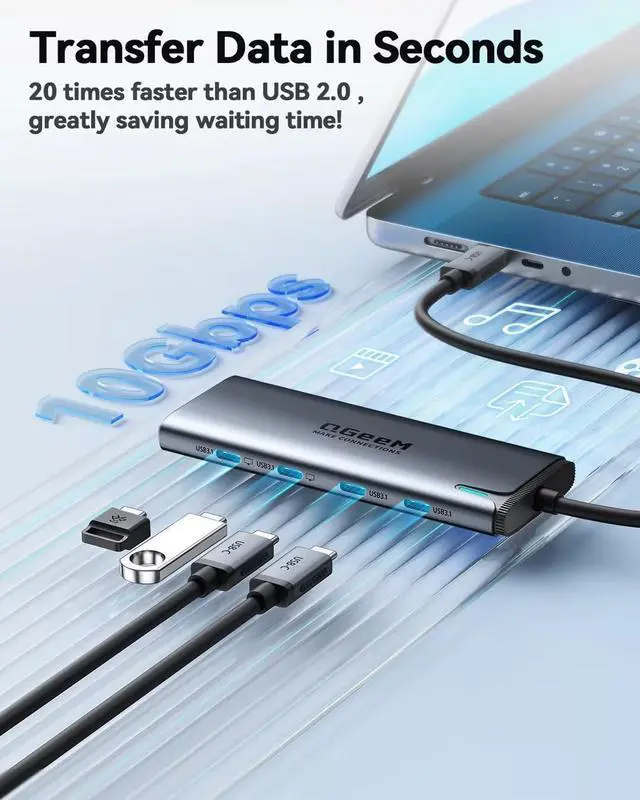 Alt view image 13 of 14 - USB C Hub,Multiple Converter Adapter 5 in 1,Type C Splitter Extender with Single 8K,Dual 4K/60Hz,10Gbps Data Transfer,PD 100W,for MacBook Pro,iMac,HPM1/M2 only 1 Display