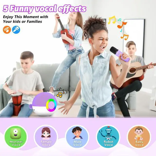 Alt view image 11 of 14 - Mini Karaoke Machine Speaker for Kids Adults, Portable Bluetooth Microphone Song Toys with LED Light, Best Chritmas Birthday Festival Gift for 3 4 5 6 7 8+ Year Old Girls Boys (Purple-2MIC)