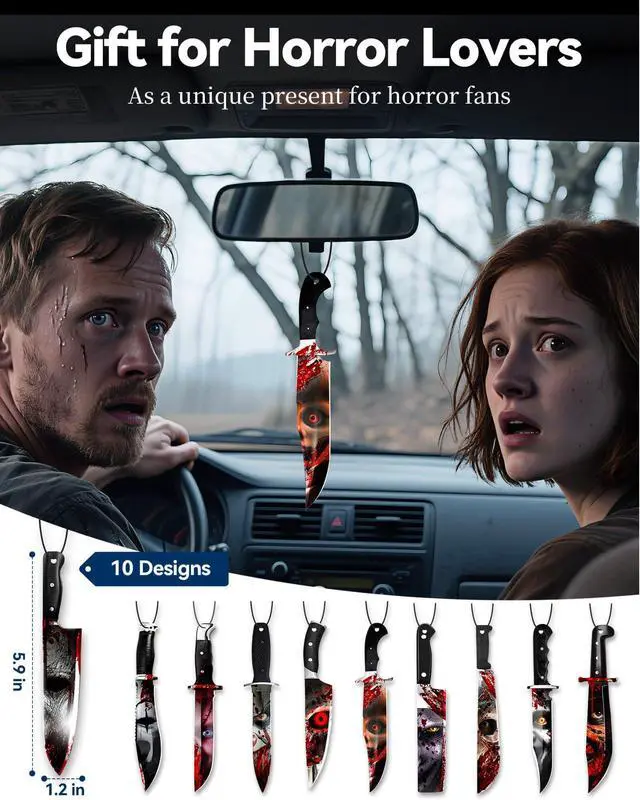 Alt view image 10 of 12 - 10PCS Car Air Freshener Horror Accessories - Blk Ice Scent, Scary Movie Merchandise Inspired Hanging Décor, Unique Spooky Gifts for Men & Women