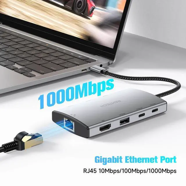 Alt view image 13 of 14 - 9-in-1 USB C Hub Multiport Adapter with 4K HDMI, 10Gbps USB-3.2 Ports(2C + 1A), 3 USB-3.0 5Gbps Data Ports, 100W PD, Gigabit Ethernet, Aluminum USB-C Dongle for MacBook, Laptops and More