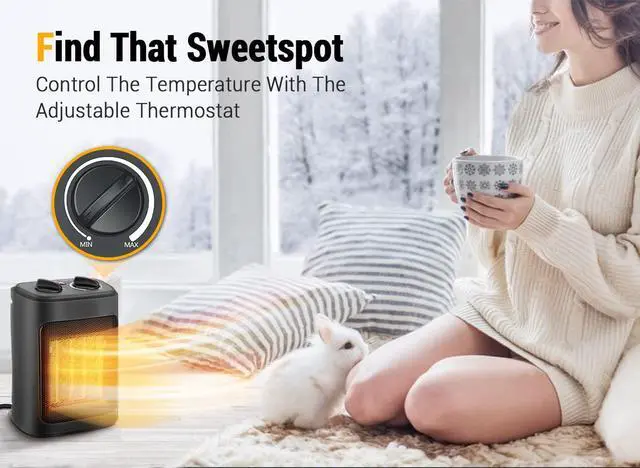 Alt view image 10 of 14 - Space Heater, 1500W Electric Heaters Indoor Portable with Thermostat, PTC Fast Heating Ceramic Room Small Heater with Heating and Fan Modes for Bedroom, Office and Indoor Use