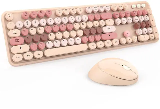 Alt view image 8 of 14 - Wireless Keyboard and Mouse, Cute Keyboard and Mouse, 2.4G Wireless Keyboard with Retro Round Keycap for PC, Mac, Laptop,Computer Windows (Milk Tea)
