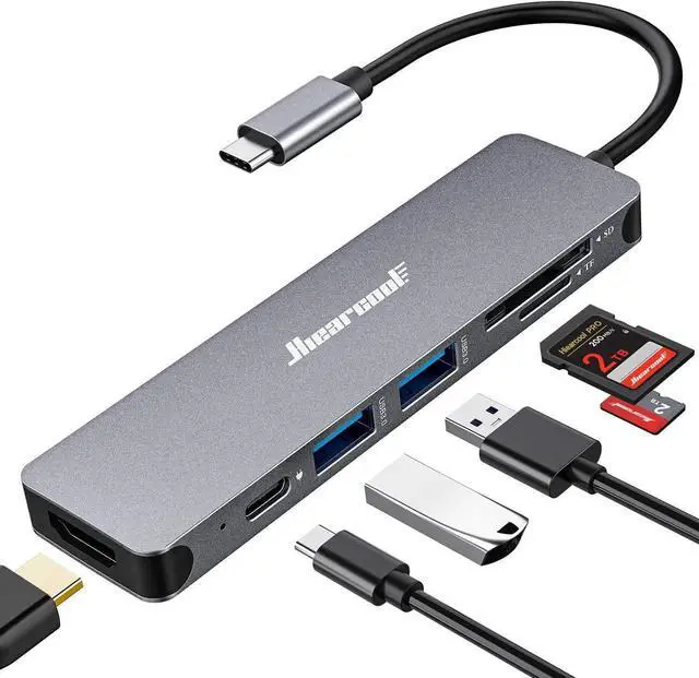 Alt view image 7 of 12 - USB C Hub for MacBook 7-in-1 USBC Adapter with 4K HDMI, 100W PD, USB 3.0 5Gbps Ports, SD/TF Card Reader USB-C Dongle for Office, Meetings, Travel & Home Setup-Space Grey