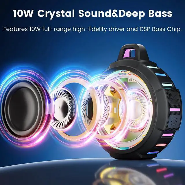 Alt view image 9 of 14 - Upgraded, IP67 Waterproof Bluetooth Speaker, Silicone Case,10W Pro Sound&Deep Bass,24H Playtime, with Lights,Clip,Floating,for Shower,Beach essentials, Kayak Paddle Board Boat Lake Camping accessories