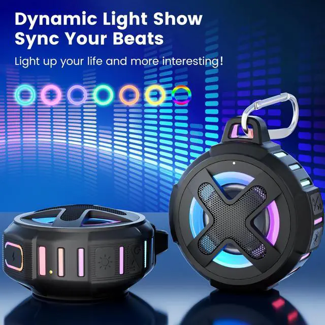 Alt view image 11 of 14 - Upgraded, IP67 Waterproof Bluetooth Speaker, Silicone Case,10W Pro Sound&Deep Bass,24H Playtime, with Lights,Clip,Floating,for Shower,Beach essentials, Kayak Paddle Board Boat Lake Camping accessories