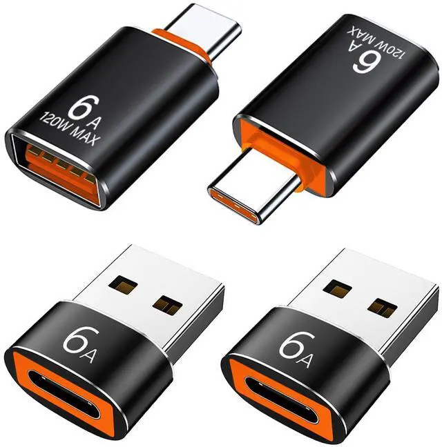 Main image of USB to USB C Adapter 4 Pack, USB A 3.0 Female to USB C Male OTG Adapter x2, Type C Female to USB Male Adapter x2, Compatible with MacBook, iPhone 17/16/15, iPad, Samsung Galaxy, Tablets, Laptops