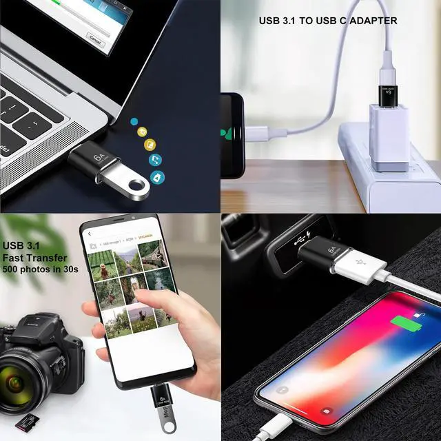 Alt view image 4 of 7 - USB to USB C Adapter 4 Pack, USB A 3.0 Female to USB C Male OTG Adapter x2, Type C Female to USB Male Adapter x2, Compatible with MacBook, iPhone 17/16/15, iPad, Samsung Galaxy, Tablets, Laptops