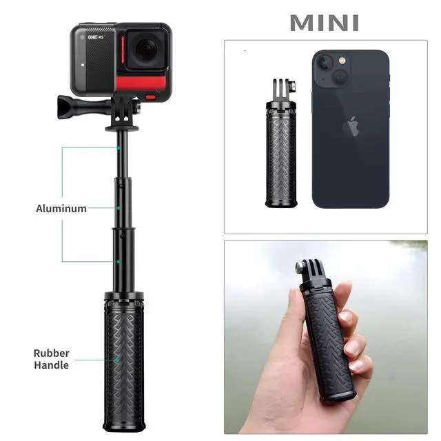 Alt view image 2 of 7 - Mini Extendable Selfie Stick for GoPro, Portable Handheld Selfie Stick Tripod Stand for GoPro Hero 13/12/11/10 /9/8/7/6/5/4/3, Session, Fusion, SJCAM, AKASO, Insta360, DJI Osmo Action Camera