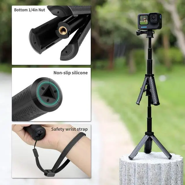 Alt view image 5 of 7 - Mini Extendable Selfie Stick for GoPro, Portable Handheld Selfie Stick Tripod Stand for GoPro Hero 13/12/11/10 /9/8/7/6/5/4/3, Session, Fusion, SJCAM, AKASO, Insta360, DJI Osmo Action Camera