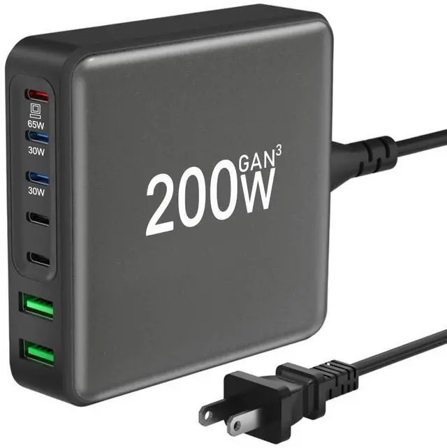 Main image of 200W USB C Charger, 7-Port Desktop USB C Charging Station, 65W Laptop Charger Compatible with MacBook Pro/Air,iPhone 16/15/14/Mini/Pro/13Pro Max/12