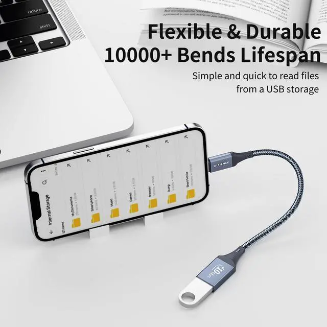 Alt view image 7 of 7 - USB C to USB Adapter 2 Pack: USB Female to USB C Male OTG Cable - 10Gbps SuperSpeed Data Transfer for MacBook Pro/iPad Air, iPhone 17 16 15 Pro Max (0.59ft, Grey)