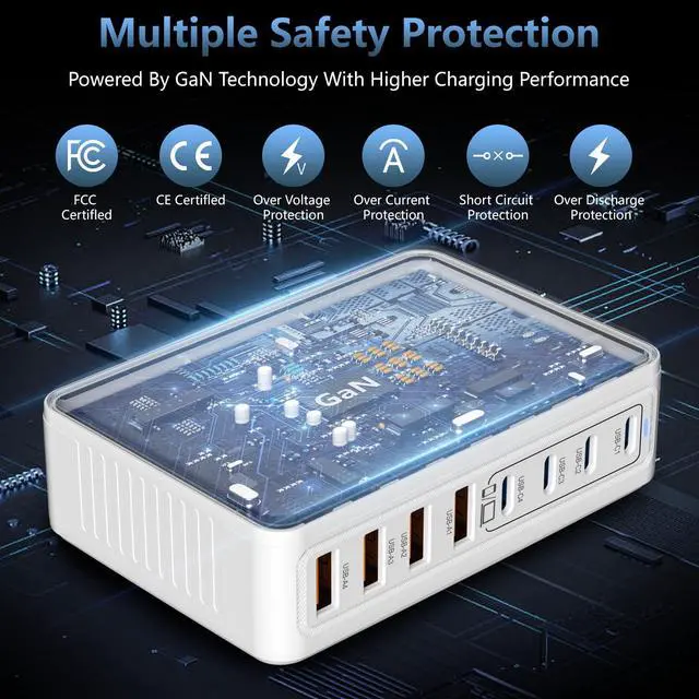 Alt view image 4 of 7 - 200W GaN 8-Port USB C Charging Station, PD 65W Multi-Device Charger