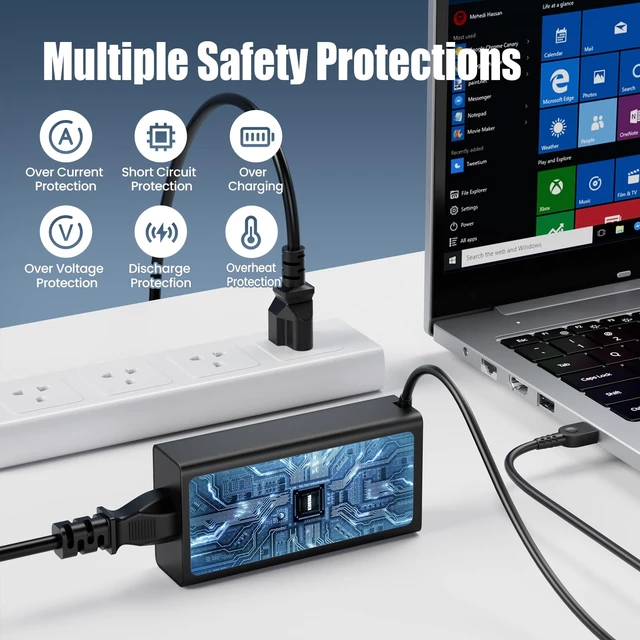 Alt view image 4 of 7 - 100W USB C Charger for Lenovo ThinkPad X1 Carbon T14 T14s E14 Yoga 7i 9i, HP Spectre x360 Envy x360 EliteBook 840 - Slim Type C PD 100W Power Adapter