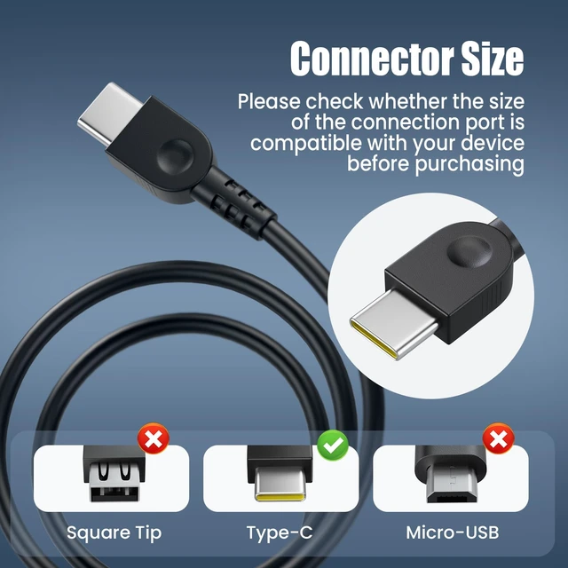 Alt view image 2 of 7 - 100W USB C Charger for Lenovo ThinkPad X1 Carbon T14 T14s E14 Yoga 7i 9i, HP Spectre x360 Envy x360 EliteBook 840 - Slim Type C PD 100W Power Adapter